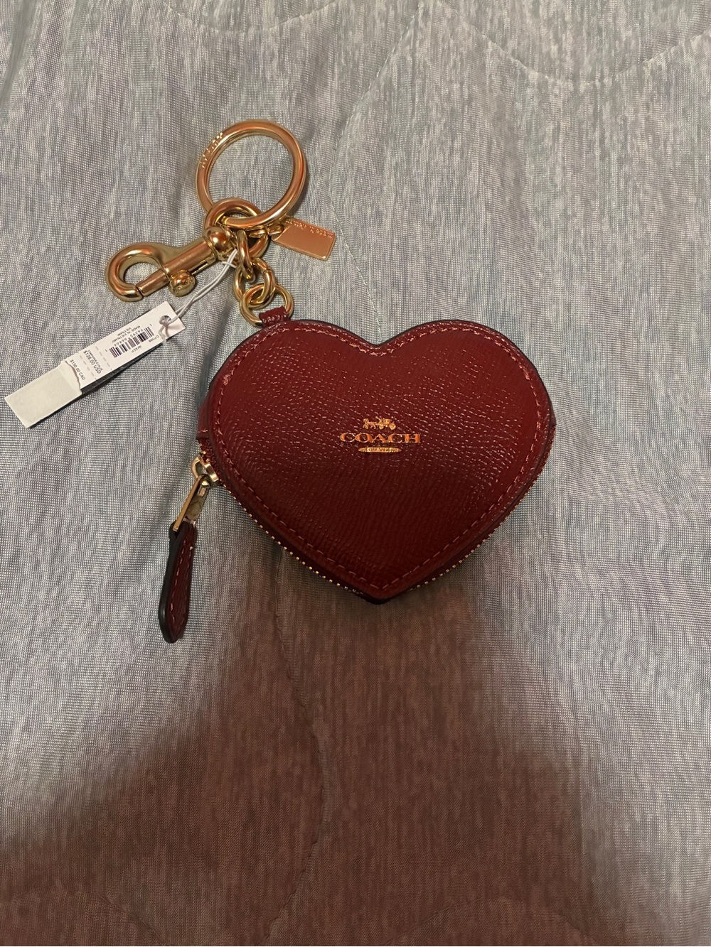 COACH Red Heart Coin Key Holder with Gold Hardware